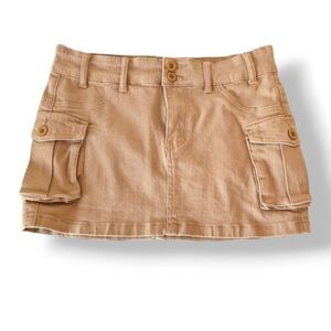 SHEIN Women's Icon Cargo-Style Flap Detail Denim Mini Skirt Khaki Large